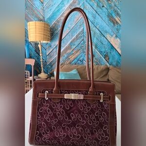 Pourchet Shoulder Bag Burgundy & Leather Double Handle Excellent Gently Used Con